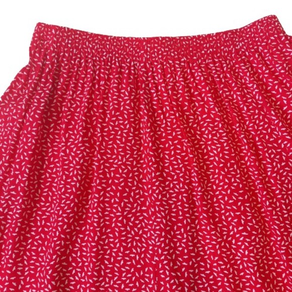 St Michael 1980s Red & White Print Skirt Modern Sz 12 Stretchy - Picture 2 of 7